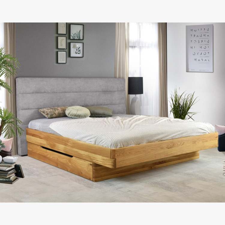 Dubett aus Eiche mit grauem Stoffkopfteil Dominika 160x200 cm