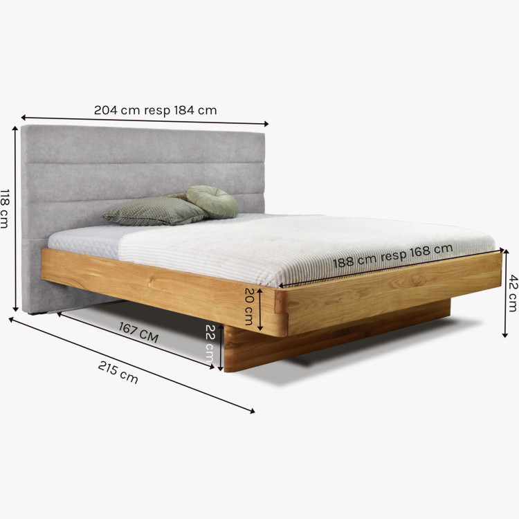 Dubett aus Eiche mit grauem Stoffkopfteil Dominika 160x200 cm