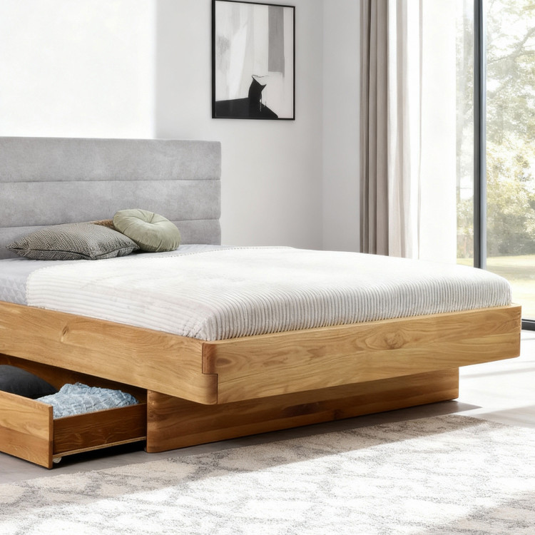 Dubett aus Eiche mit grauem Stoffkopfteil Dominika 160x200 cm