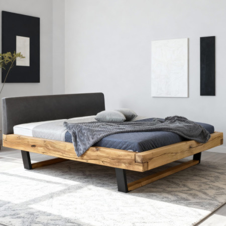 Moderne massive Eichenholz-Bett mit Metallfüßen, Laura 200 x 200