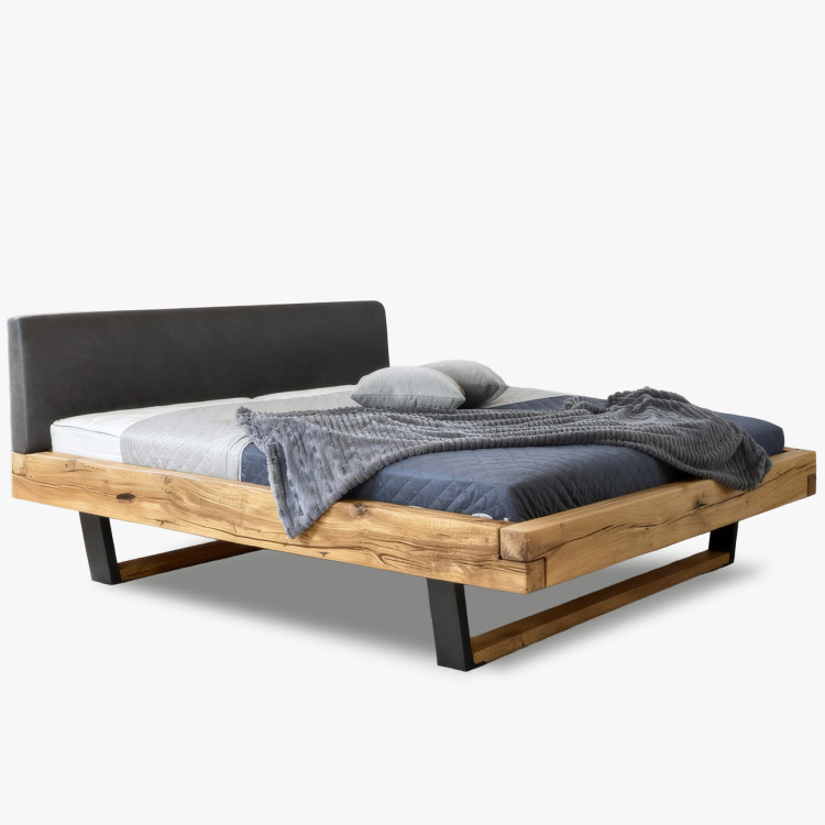 Moderne massive Eichenholz-Bett mit Metallfüßen, Laura 200 x 200