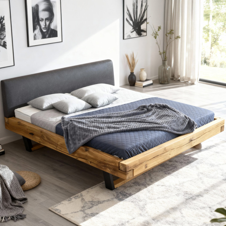 Moderne massive Eichenholz-Bett mit Metallfüßen, Laura 200 x 200