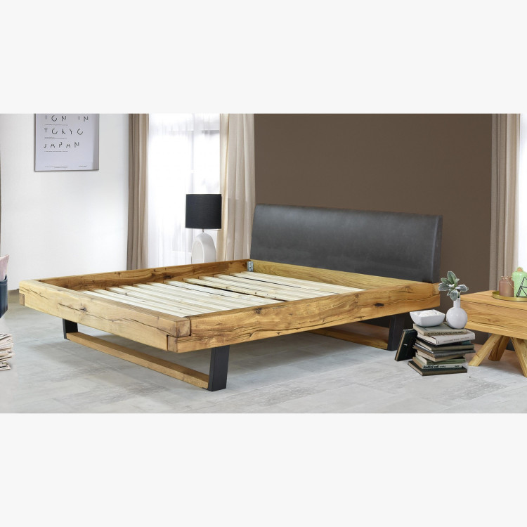 Moderne massive Eichenholz-Bett mit Metallfüßen, Laura 200 x 200