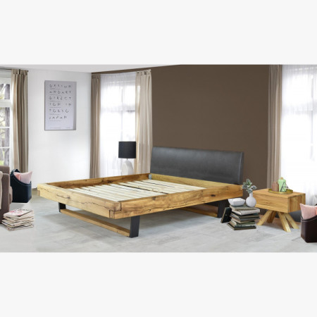 Moderne massive Eichenholz-Bett mit Metallfüßen, Laura 200 x 200
