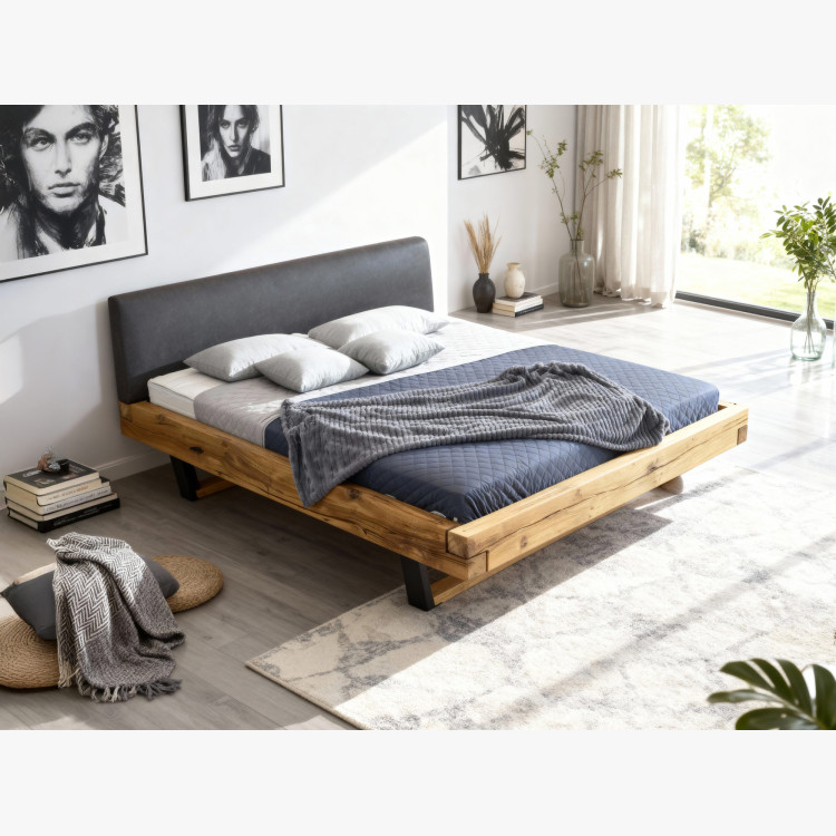 Moderne massive Eichenholz-Bett mit Metallfüßen, Laura 200 x 200
