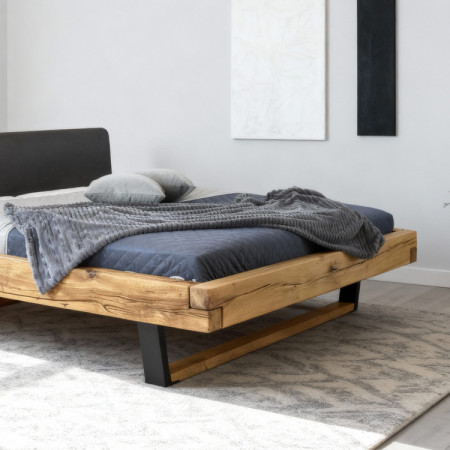 Moderne massive Eichenholz-Bett mit Metallfüßen, Laura 200 x 200