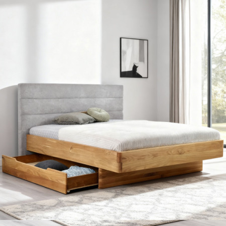 Dubett Dominika 180x200 cm aus massivem Eichenholz mit grauem Kopfteil