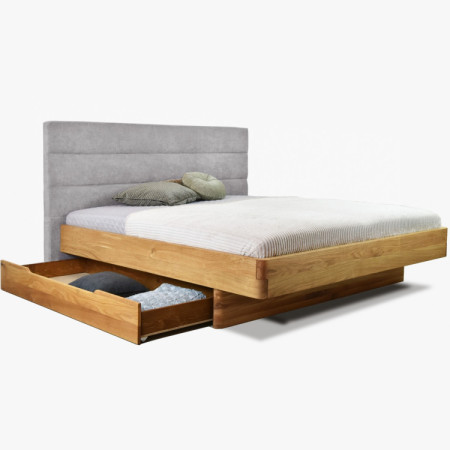Dubett Dominika 180x200 cm aus massivem Eichenholz mit grauem Kopfteil