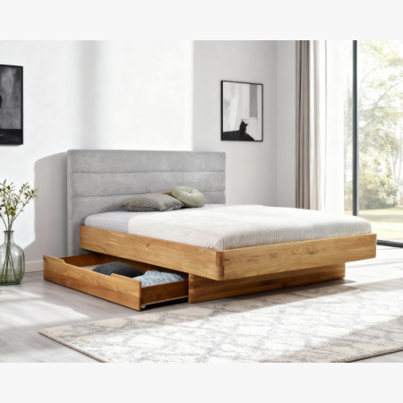 Dubett Dominika 180x200 cm aus massivem Eichenholz mit grauem Kopfteil