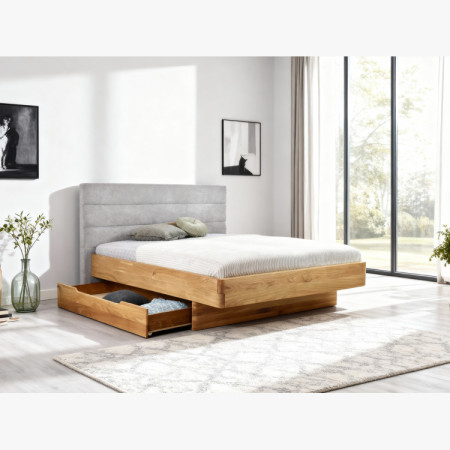 Dubett Dominika 180x200 cm aus massivem Eichenholz mit grauem Kopfteil