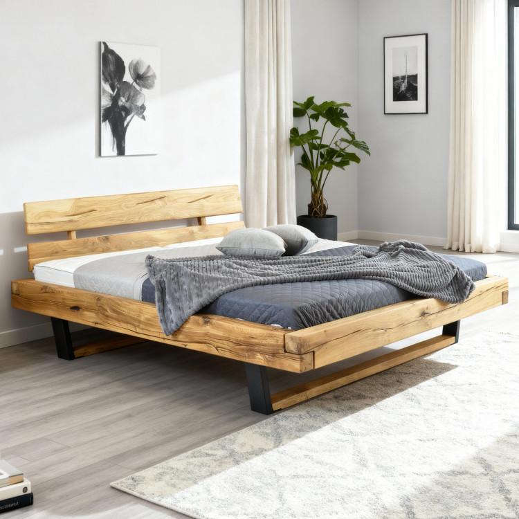 Modernes Bett aus massivem Eichenholz auf Beinen, Laura 180 x 200 cm