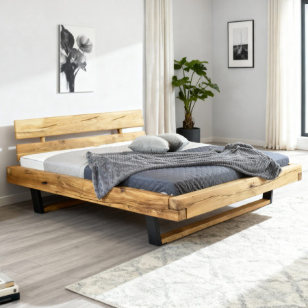 Modernes Bett aus massivem Eichenholz auf Beinen, Laura 180 x 200 cm