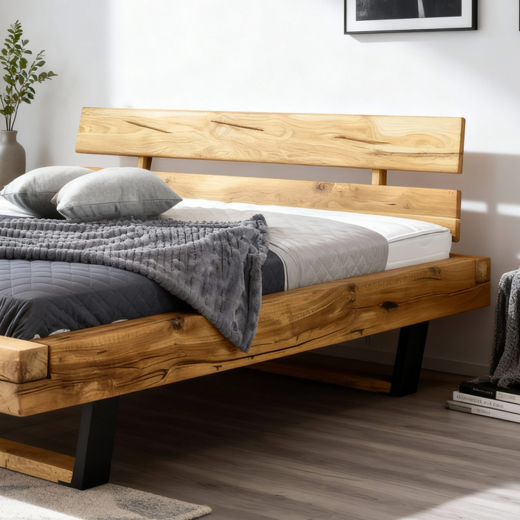 Modernes Bett aus massivem Eichenholz auf Beinen, Laura 180 x 200 cm
