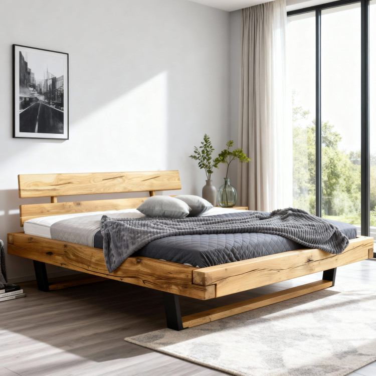 Modernes Bett aus massivem Eichenholz auf Beinen, Laura 200 x 200 cm