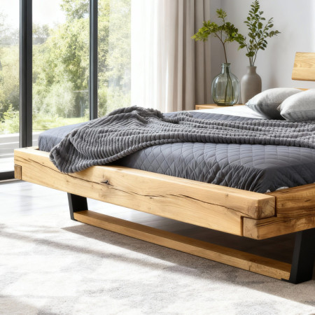 Modernes Bett aus massivem Eichenholz auf Beinen, Laura 200 x 200 cm