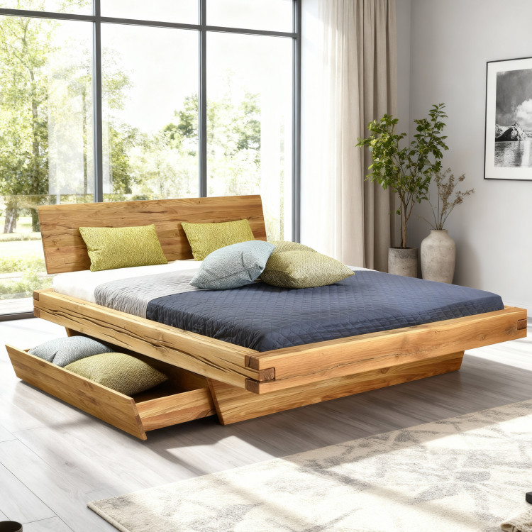 Dubett aus naturbelassenen Eichenleisten Matus 160 x 200 cm Massivholz