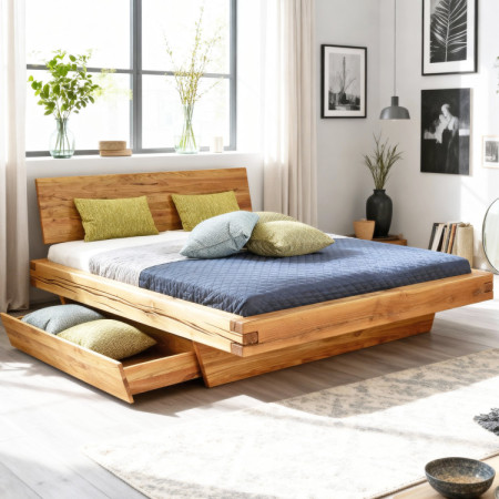 Dubett aus naturbelassenen Eichenleisten Matus 160 x 200 cm Massivholz