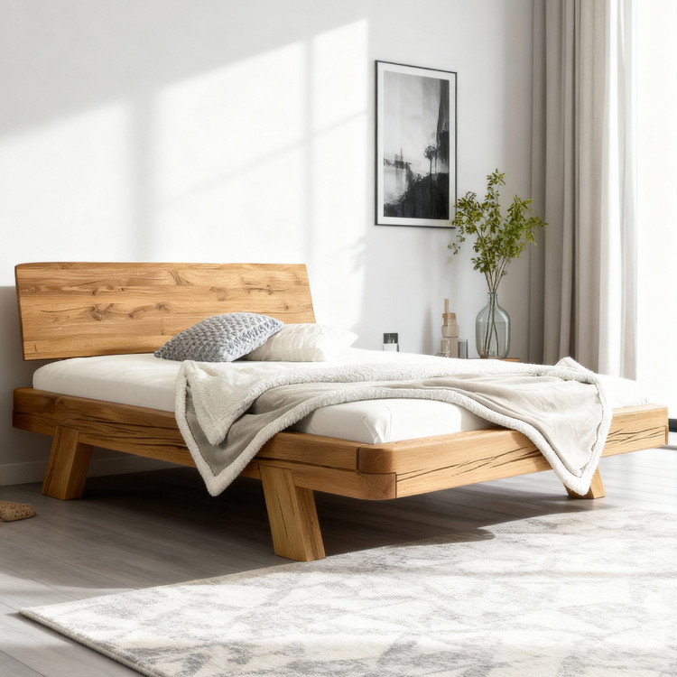 Eichen-Luxusbett aus Balken Doppelbett Mia 140 x 200 cm