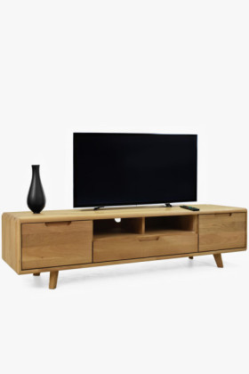 TV-Kommode aus Holz, Eiche Natur auf Füßen 2