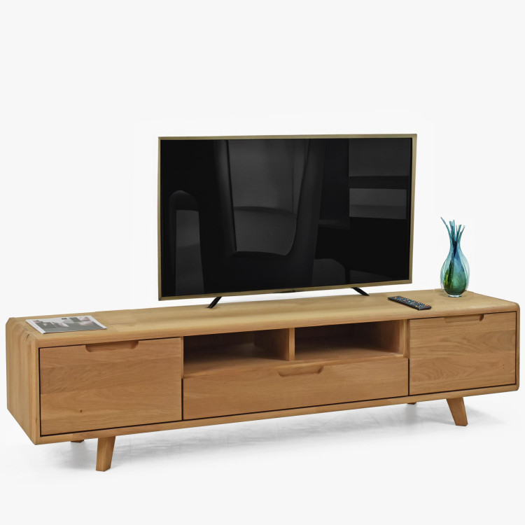 TV-Kommode aus Holz, Eiche Natur auf Füßen