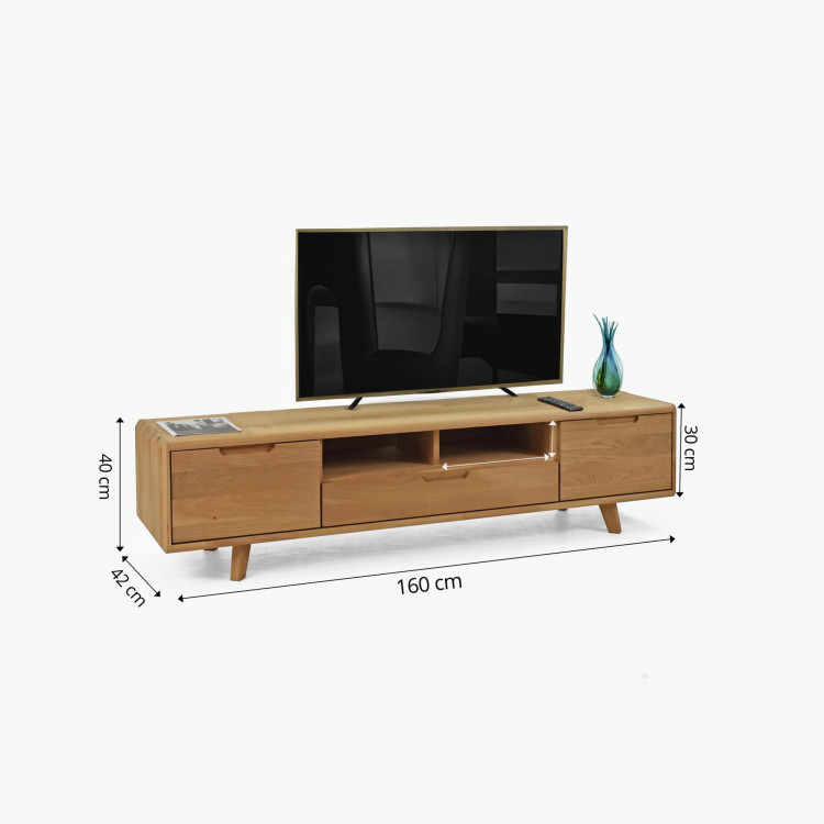 TV-Kommode aus Holz, Eiche Natur auf Füßen