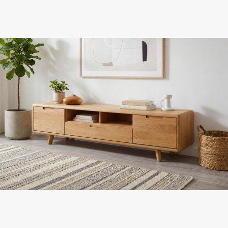 TV-Kommode aus Holz, Eiche Natur auf Füßen