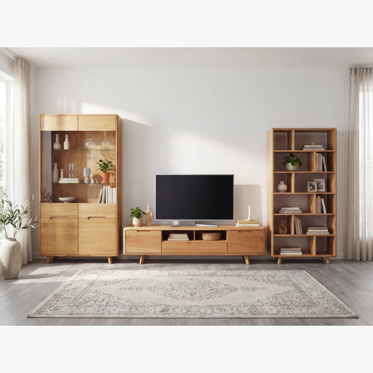 TV-Kommode aus Holz, Eiche Natur auf Füßen