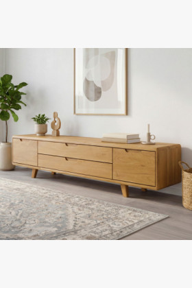 TV-Kommode, massives Eichenholz natural auf Füßen