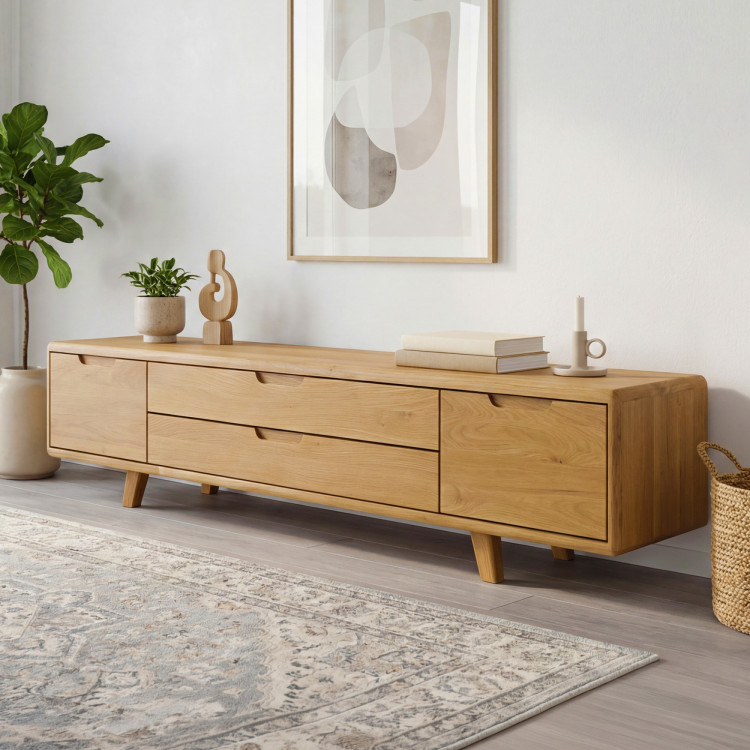 TV-Kommode, massives Eichenholz natural auf Füßen