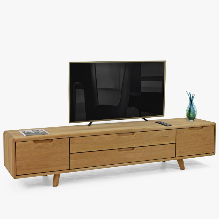 TV-Kommode, massives Eichenholz natural auf Füßen