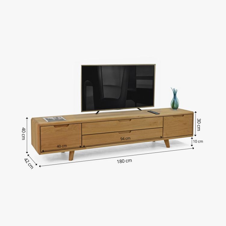 TV-Kommode, massives Eichenholz natural auf Füßen