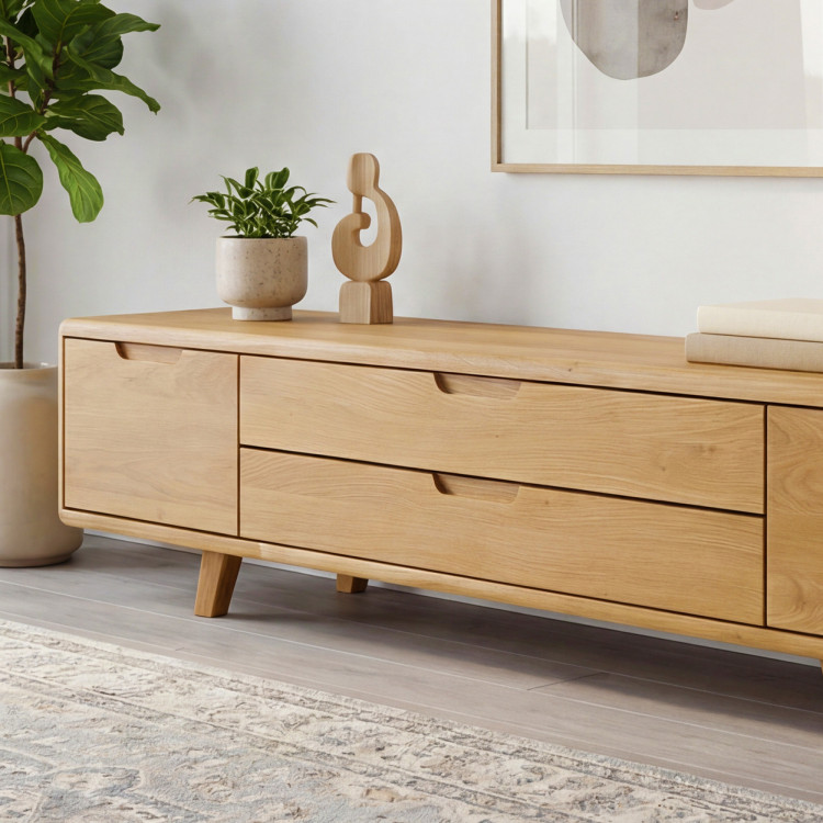 TV-Kommode, massives Eichenholz natural auf Füßen