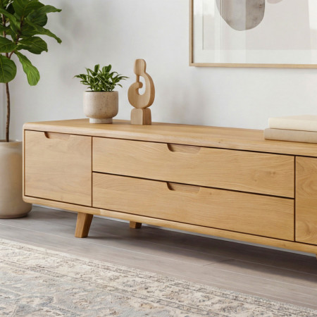 TV-Kommode, massives Eichenholz natural auf Füßen