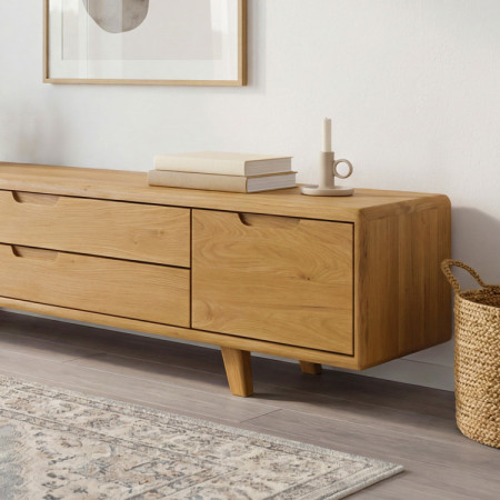 TV-Kommode, massives Eichenholz natural auf Füßen