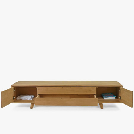 TV-Kommode, massives Eichenholz natural auf Füßen