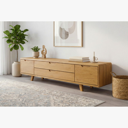 TV-Kommode, massives Eichenholz natural auf Füßen