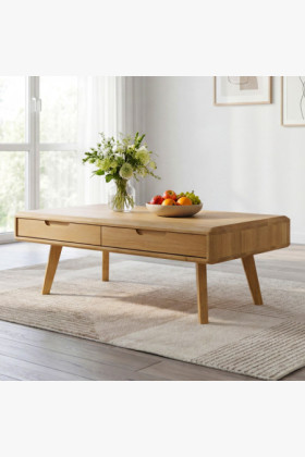 Massiver Couchtisch aus Eiche mit 4 Schubladen naturfarben