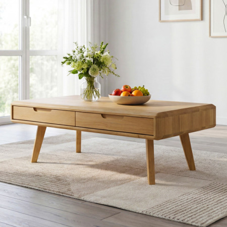 Massiver Couchtisch mit Schubladen, Eiche natur