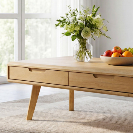 Massiver Couchtisch mit Schubladen, Eiche natur