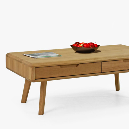 Massiver Couchtisch mit Schubladen, Eiche natur