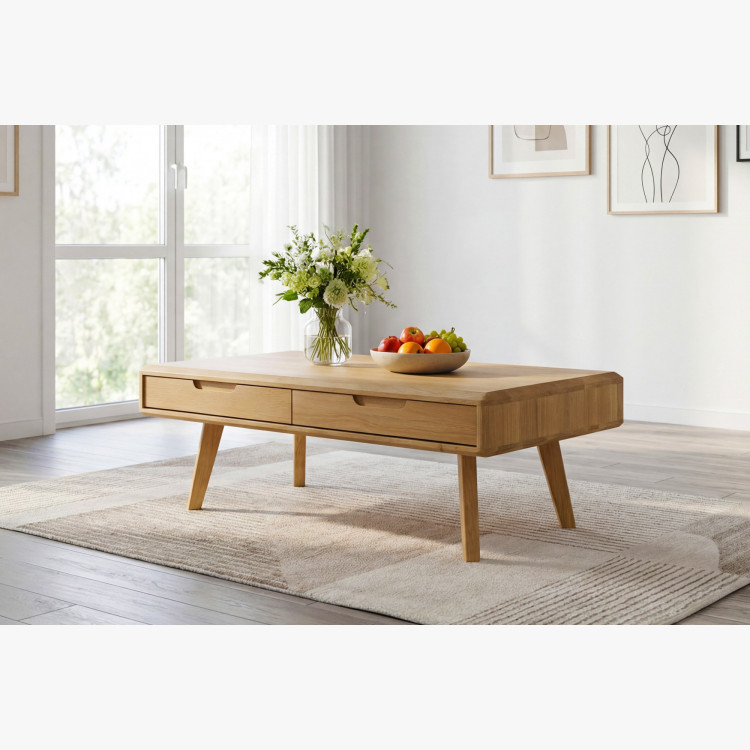 Massiver Couchtisch mit Schubladen, Eiche natur