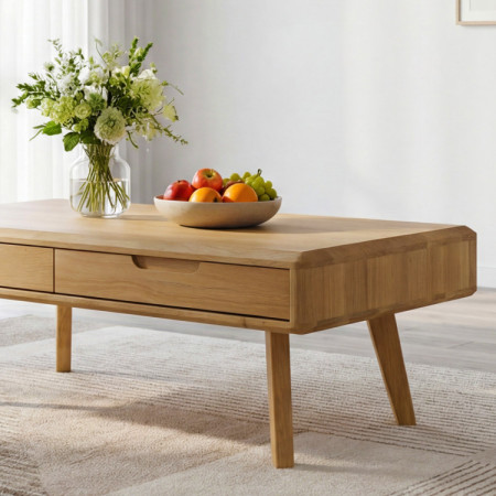 Massiver Couchtisch mit Schubladen, Eiche natur