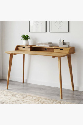 PC-Tisch aus Eichenholz mit 2 Schubladen, Naturholz