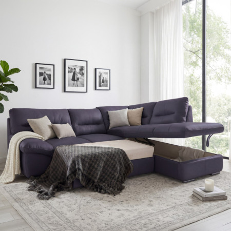 Runde Eckcouch - echtes Leder NAVY, William Ecke rechts