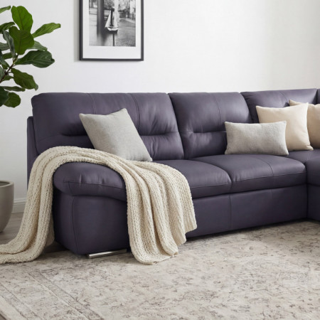 Runde Eckcouch - echtes Leder NAVY, William Ecke rechts