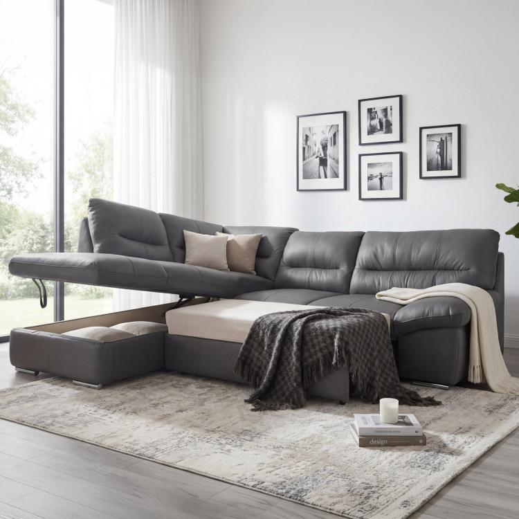 Rundecksofa - echtes Leder STONE, William Ecke links