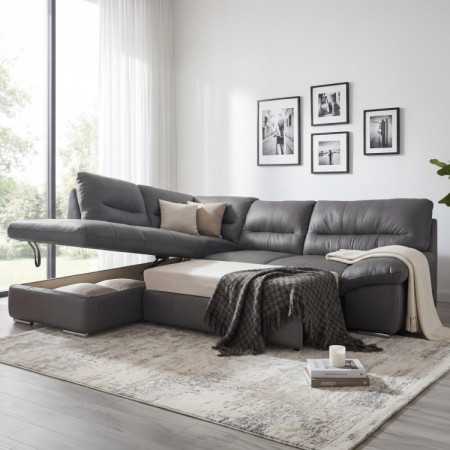 Rundecksofa - echtes Leder STONE, William Ecke links