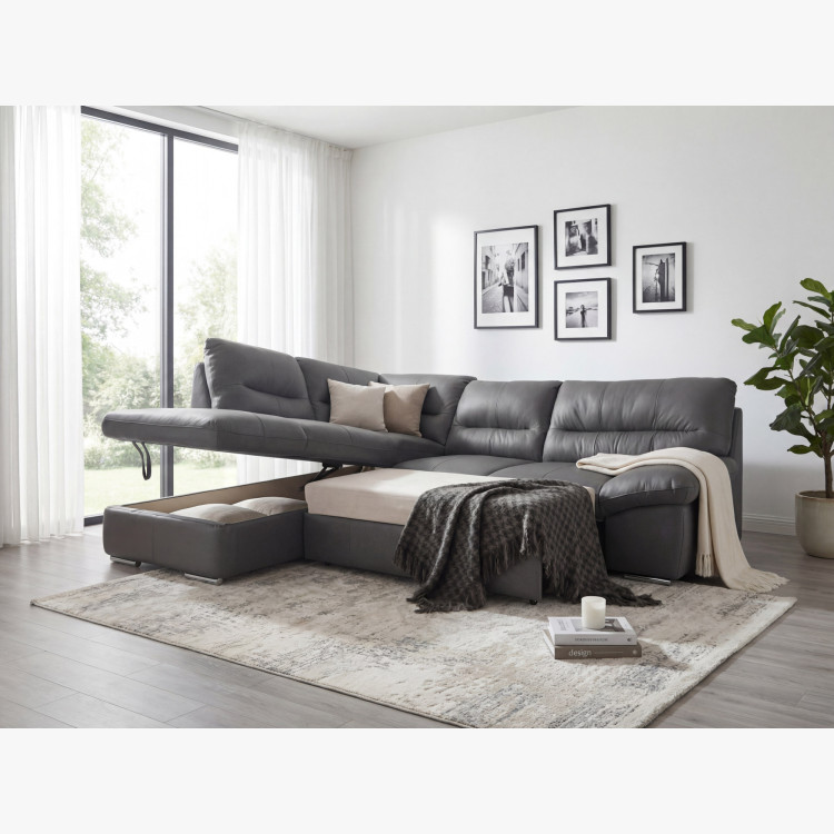 Rundecksofa - echtes Leder STONE, William Ecke links