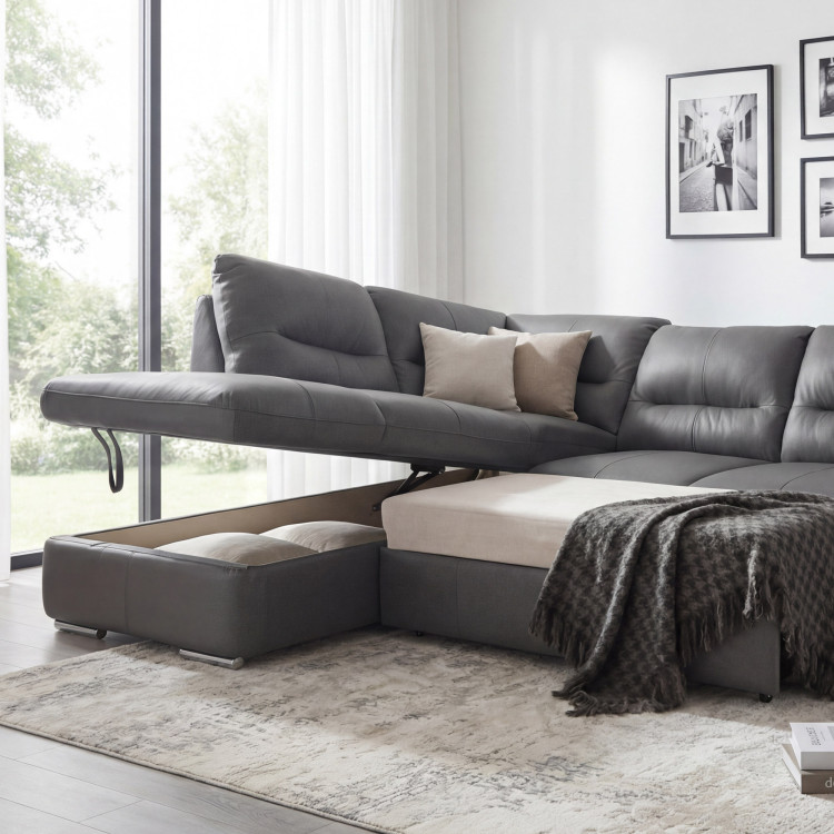 Rundecksofa - echtes Leder STONE, William Ecke links