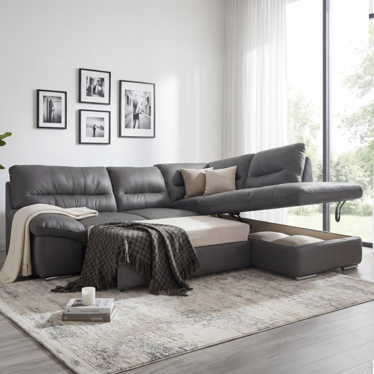 Rundecke Eckcouch - echtes Leder Stone, William Ecke rechts